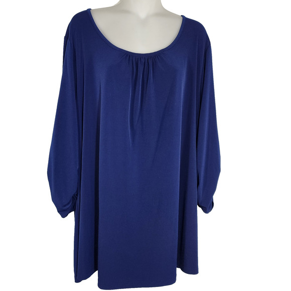 Susan Graver Womens Liquid Knit Ruched Sleeve Tunic Top Blue Plus Sz 2X A217831 - Picture 1 of 10